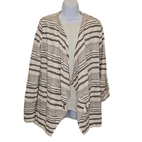 Doe & Rae Cardigan Top Size Small New Striped Flowy Textured Stretch Office - Picture 1 of 11